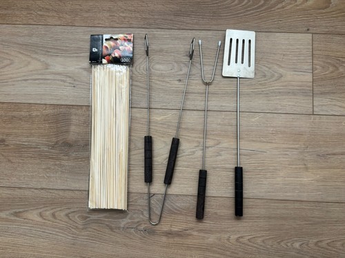 Bbq utensils and - and, skewers